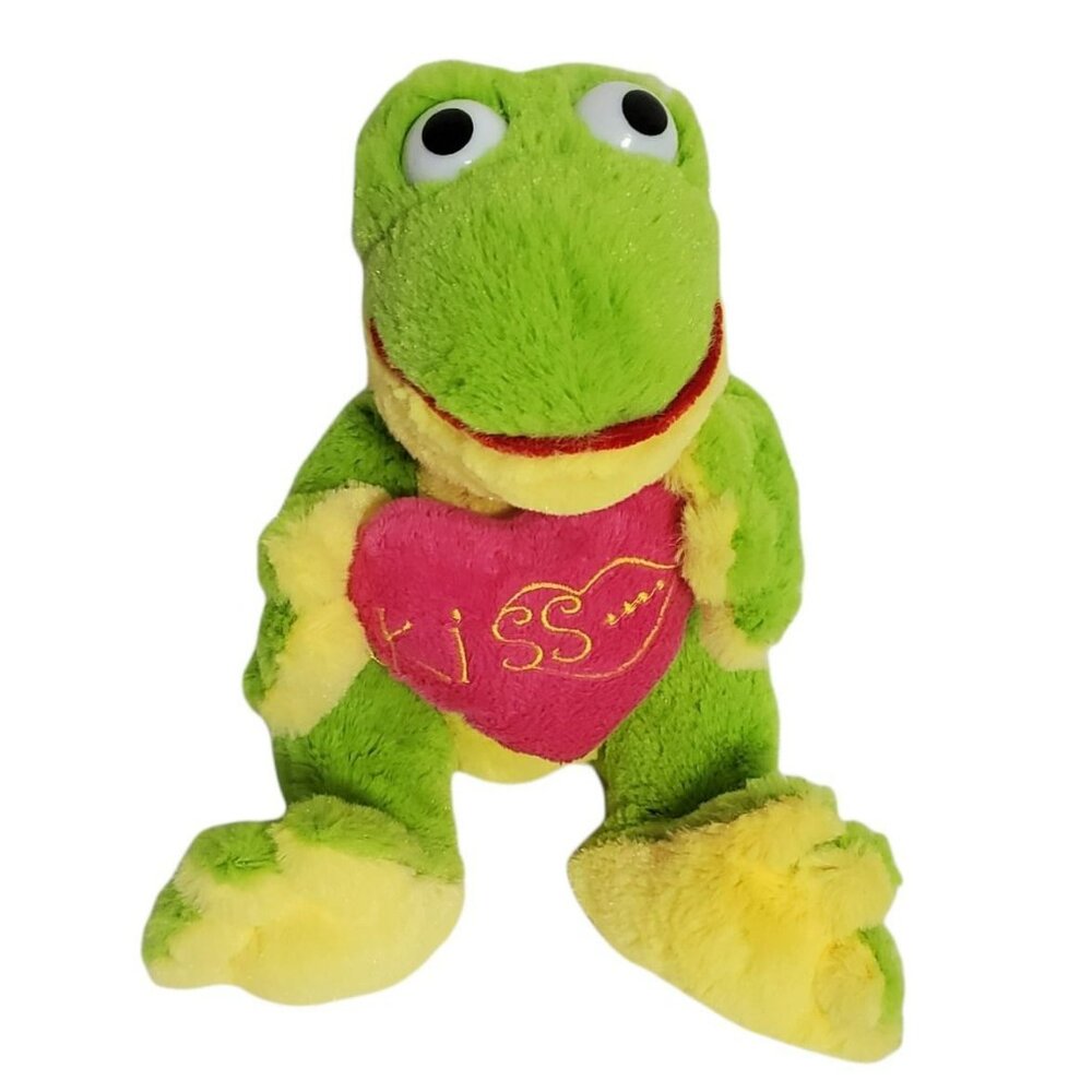 VTG Valentine's Frog Plush Heart Kiss Love Stuffed Reptile Toy Plastic Eyes Kipp